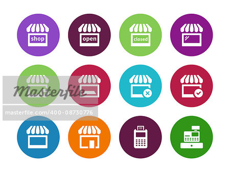 Shop circle icons on white background. Vector illustration.