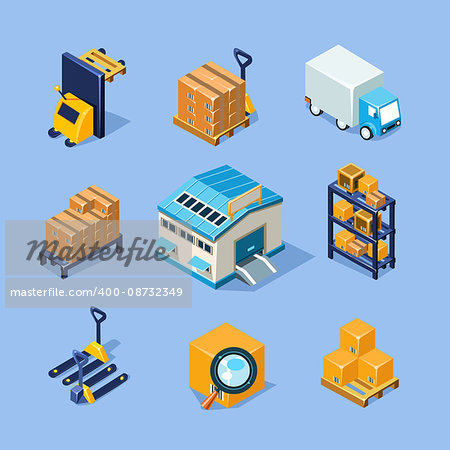 warehouse equipment icon set illustration in modern style for different use