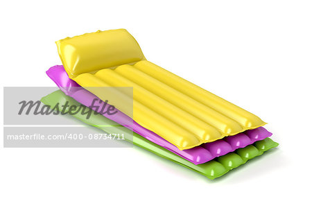 Group of inflatable beach mattresses with different colors