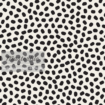 Vector Seamless Black And White Jumble Circles Pattern. Abstract Freehand Background Design