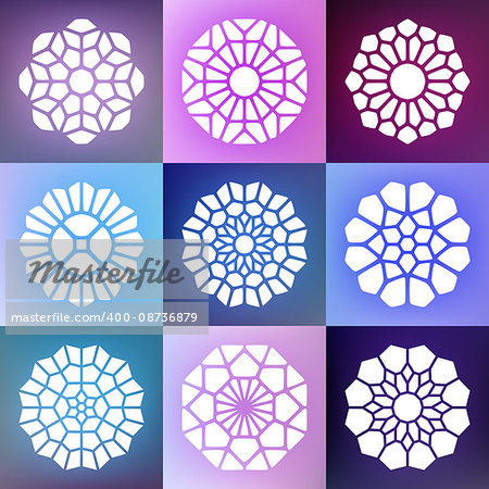 Set of Nine Vector Mandala Decorative Ornaments Illustration. Abstract Geometric Background Design