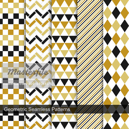 Collection of geometric seamless patterns. Retro design.