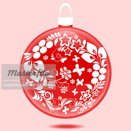 Beautiful red Christmas ball with white ornament