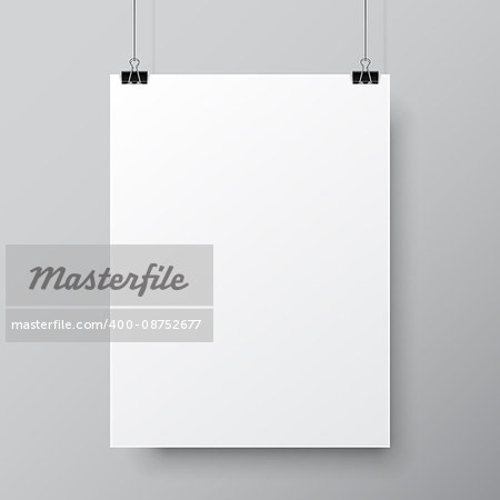 Blank white paper list hanging on two pins. Poster mock-up template