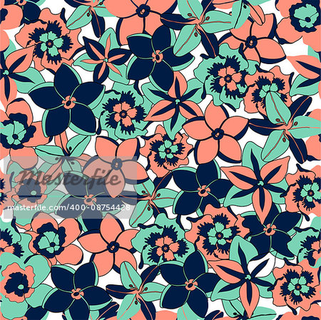 Vector illustration tropical flowers seamless background pattern