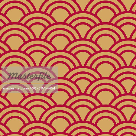Traditional japanese seamless wave pattern in red and gold. Good for textile, cover or package.
