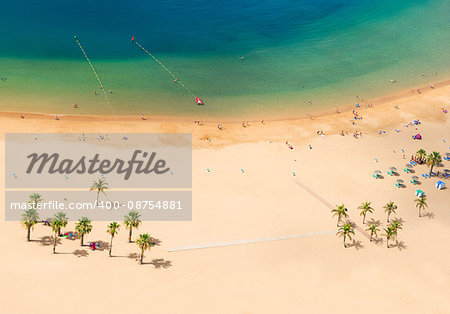 aerial top view of Las Teresitas beach with clear water, Tenerife