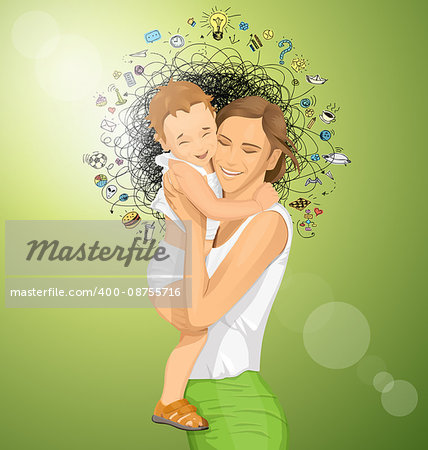 Happy family concept. Vector woman with child