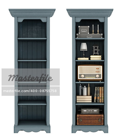 Two Retro bookcases isolated on white -3d rendering