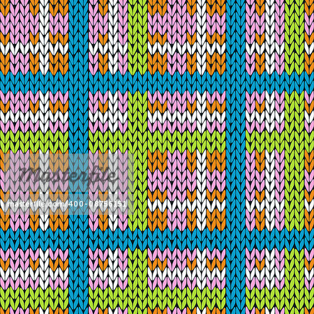 Knitting checkered seamless vector pattern with perpendicular lines as a woollen plaid or a knitted fabric texture in various colors