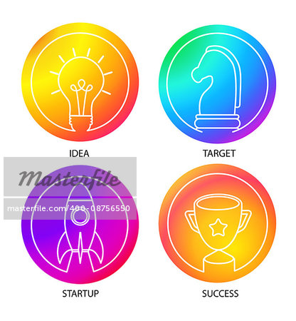 Smooth color gradient icon template set with business logo set. Start up, Idea, Success, strategy concept icons set. Vector illustration.