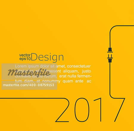 2017 - New year. Abstract line vector illustration with wire plug and socket. Concept of connection, new business, start up. Flat design.