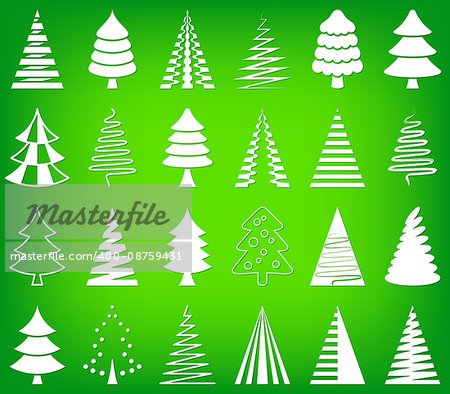 White vector abstract christmas tree icons collection
