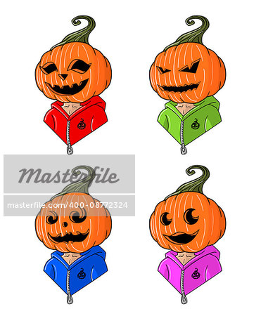 Great designed cartoon head-styled pumpkins for halloween holidays