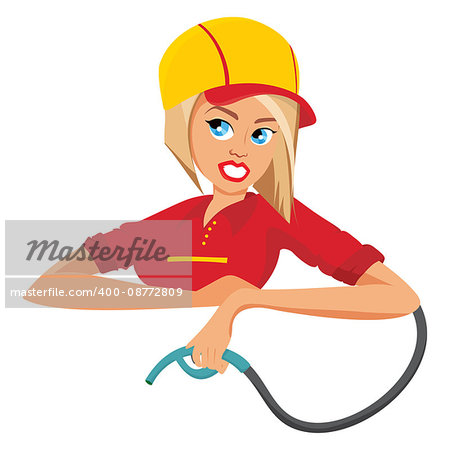 Cartoon female worker with fuel pump