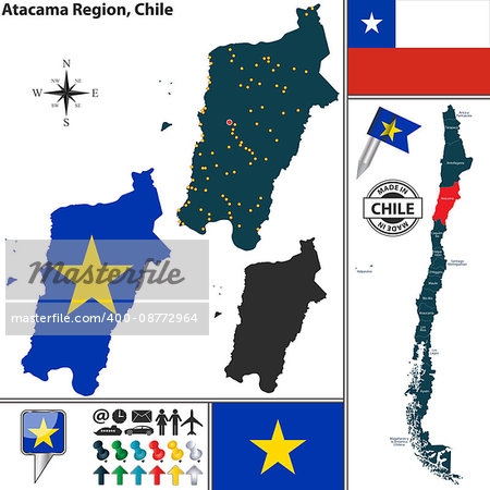 Vector map of Atacama region and location on Chilean map
