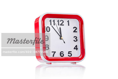 Square clock isolated on white background 3/4 view