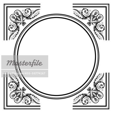 Decorative square frame ornate ornaments with stylized hearts and leaves on the corners and a round center