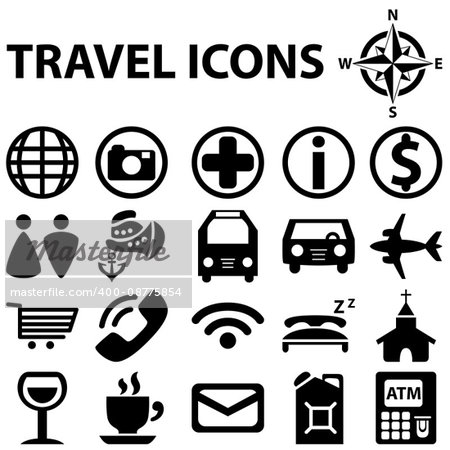 Vector of travel icons set on white background