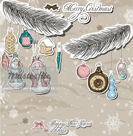 Poster with vintage Christmas decorations. Vector illustration EPS10