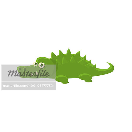 Crocodile Toy Exotic Animal Drawing. Silly Childish Illustration Isolated On White Background. Funny Animal Colorful Vector Sticker.