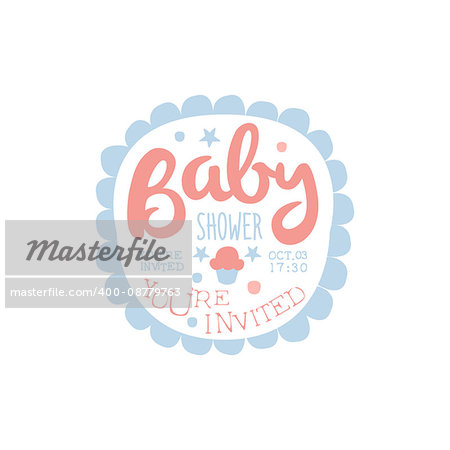 Baby Shower Invitation Design Template With Cupcake. Calligraphic Vector Element For The Newborn Party Postcard.