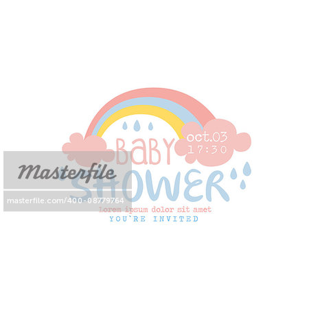 Baby Shower Invitation Design Template With Rainbow. Calligraphic Vector Element For The Newborn Party Postcard.