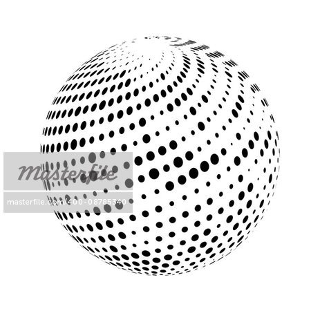 Halftone sphere isolated on white background. Halftone dots. Halftone globe. Halftone pattern. Vector Illustration.