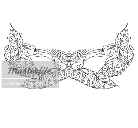 Vector illustration of mardi gras mask on white background. Coloring book for adult.