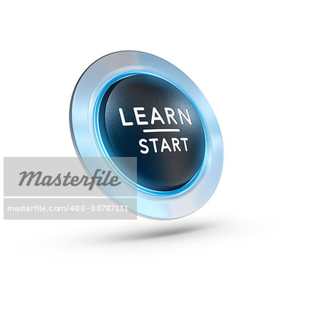 3D illustration of a button with the text learn start over white background. Concept image