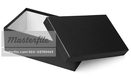 Open black shoe box isolated on white with clipping path