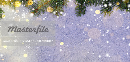 christmas card or new year snowy glittering background with fir-tree branches