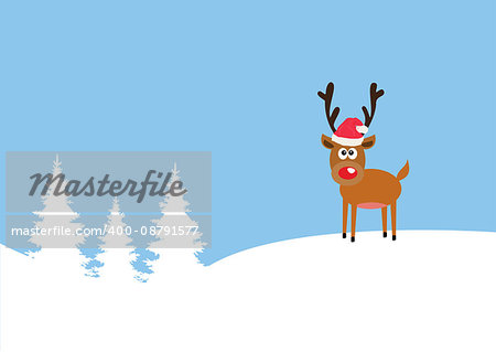 vector illustration of a funny red nose reindeer Christmas background