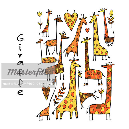 Giraffes collection, sketch for your design. Vector illustration