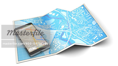 3d illustration of navigation with mobile phone concept or icon