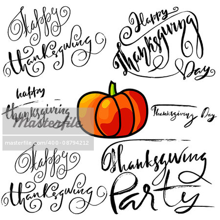 Typographic Thanksgiving Design Lettering Set. Vector illustration