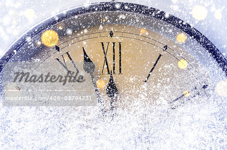 Countdown to midnight. Retro style clock counting last moments before Christmas or New Year.