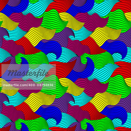 Color seamless abstract hand-drawn pattern, waves background. Vector illustration.Eps 10.