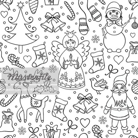Vector illustration of seamless christmas pattern.Coloring page for children and adult.