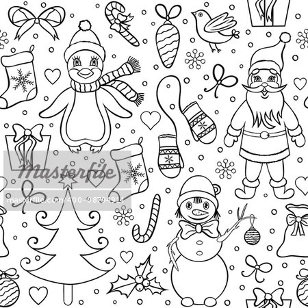 Vector illustration of seamless christmas pattern.Coloring page for children and adult.
