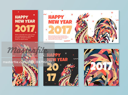 A set of banners for websites. Banners with the New Year and breeding cock. Rooster symbol of 2017.