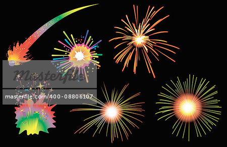 Fireworks, holiday salute in the night sky, vector illustration