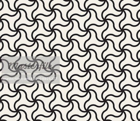 Vector Seamless Black and White Rounded Triangular Lines Lace Pattern. Abstract Geometric Background Design