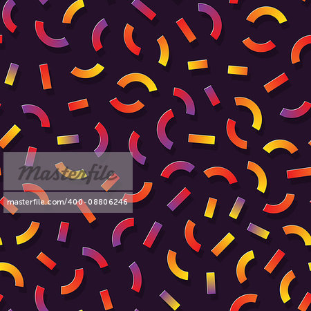 Vector Seamless Multicolor Memphis Style Lines Jumble Pattern. Abstract Geometric Background Design