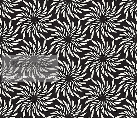 Vector Seamless Black and White Floral Twirl Pattern. Abstract Geometric Background Design