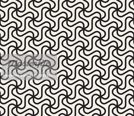 Vector Seamless Black and White Rounded Triangular Lines Lace Pattern. Abstract Geometric Background Design