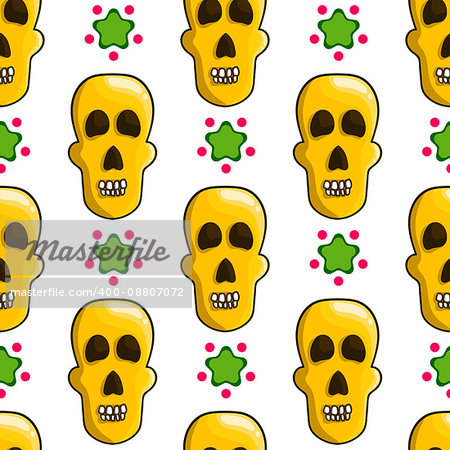 Seamless pattern with cartoon skulls. Cute illustration