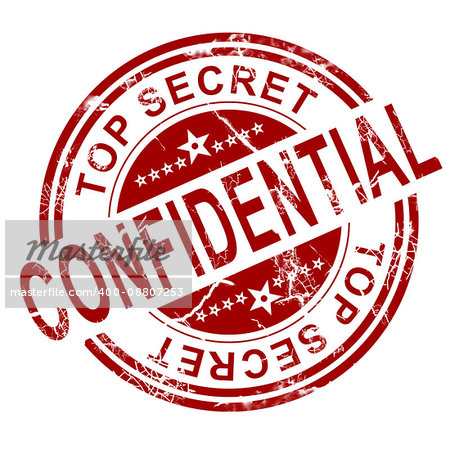 Red confidential stamp with white background, 3D rendering