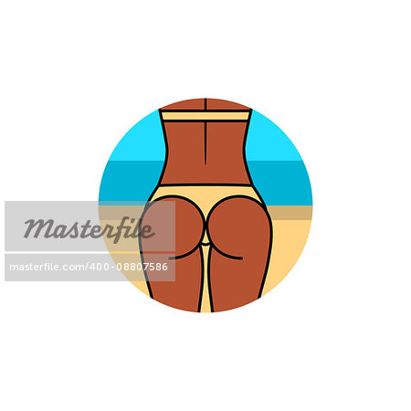 Healthy tanned fit woman buttocks and back in a swimsuit on the beach. Sport, fitness go squat.