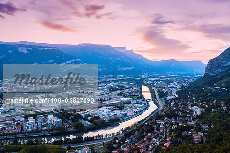 Grenoble at sunset. Grenoble, Auvergne-Rhone-Alpes, France.